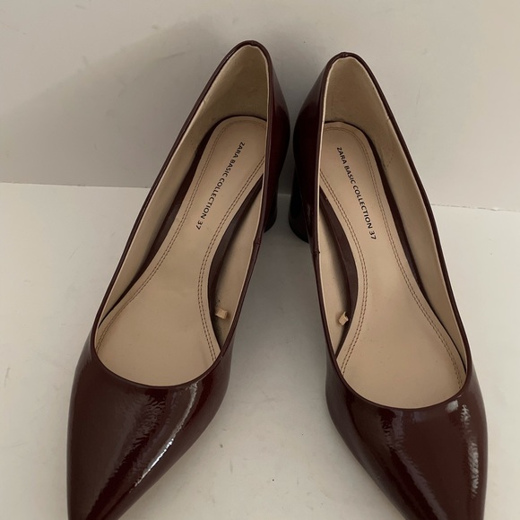 Zara Collection Burgundy Gloss Heels Size 37 - Picture 6 of 6